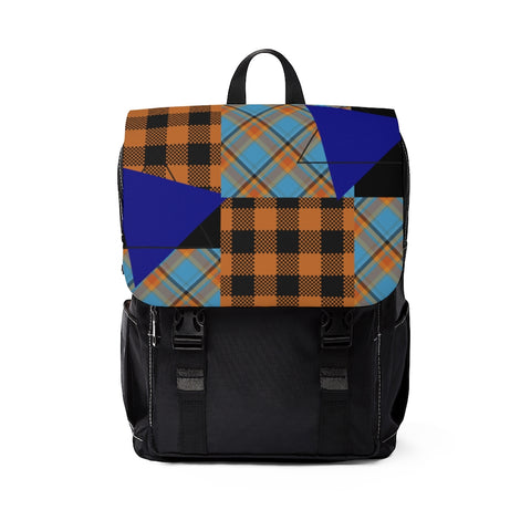 Plaid Casual Shoulder Backpack - Blue